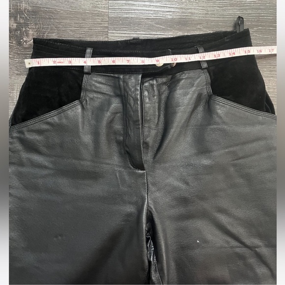 Vintage Marie Claire 100% Genuine Leather Pants Black Wide Leg High Waist Size 6 - Picture 2 of 7